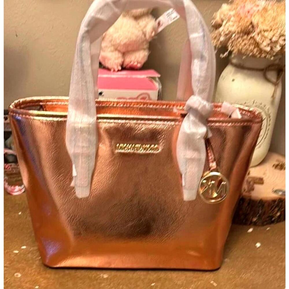 NWT Michael Kors Jet Set Travel Extra-Small Metallic Top-Zip Tote Bag - Picture 5 of 5